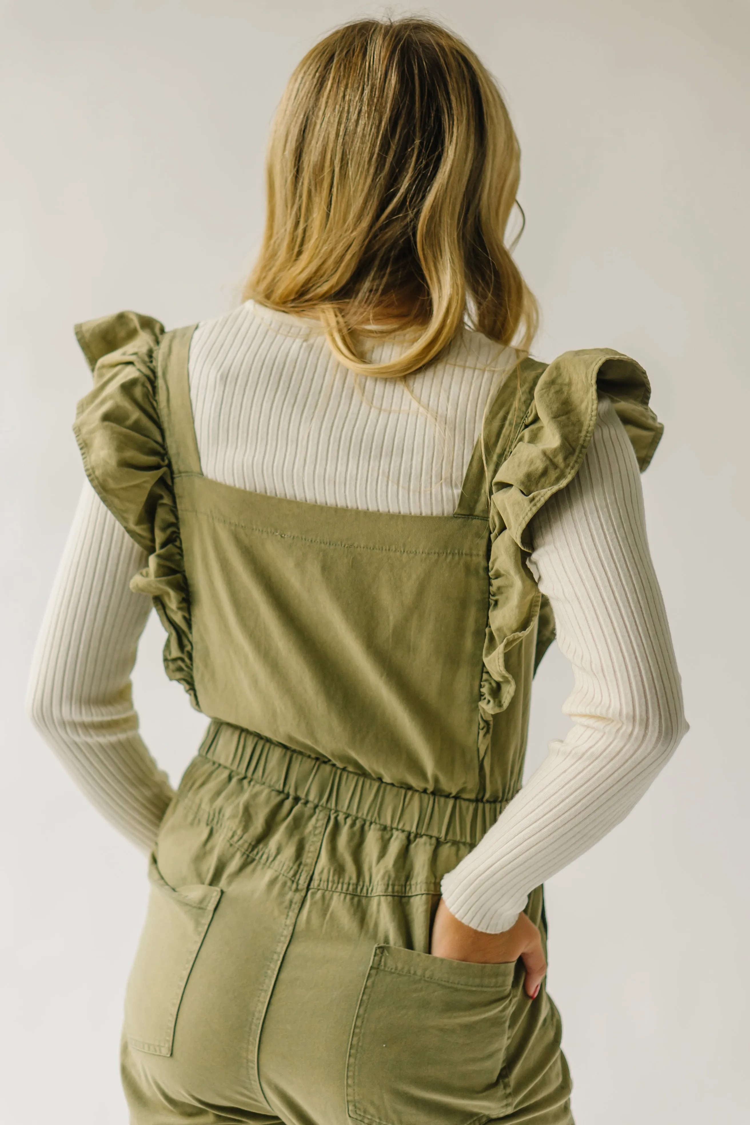 The Zenger Ruffle Sleeve Jumpsuit in Olive